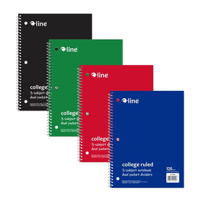 Spiral Bound Notebook - 3 Subject College Ruled