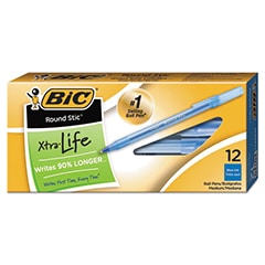 BIC Round Stic Xtra Life Ballpoint Pens – Blue 12ct