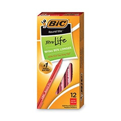 BIC Round Stic Xtra Life Ballpoint Pens - Red 12ct